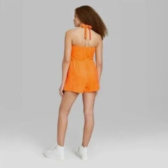 Women's Terry Cloth Shorts Romper Cover-Up- Wild Fable, Orange, XXL - Picture 2 of 3